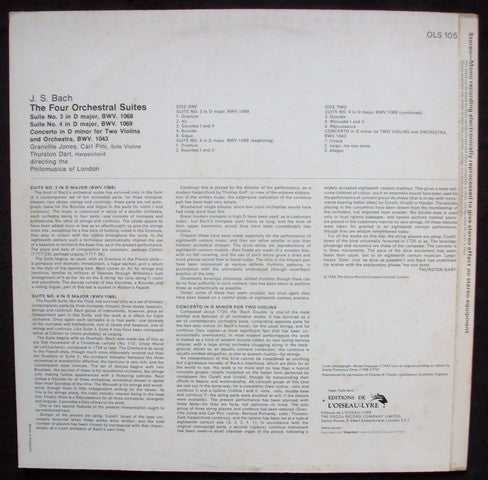 J.S. Bach*, Philomusica Of London, Thurston Dart : The Four Orchestral Suites Vol.2 (LP)