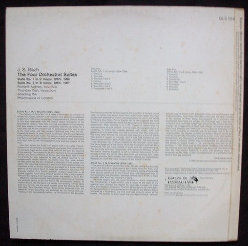 J.S. Bach*, The Philomusica Of London*, Thurston Dart : The Four Orchestral Suites Volume One: Suite No. 1 In C Major / Suite No. 2 In B Minor (LP, RE, RM)