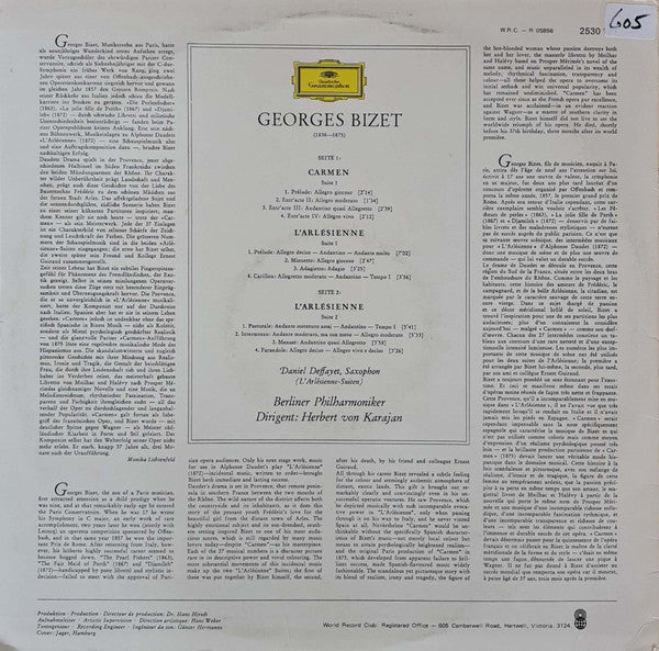 Georges Bizet - Herbert von Karajan, Orchestre Philharmonique De Berlin* : Carmen - L' Arlésienne (LP, Club)