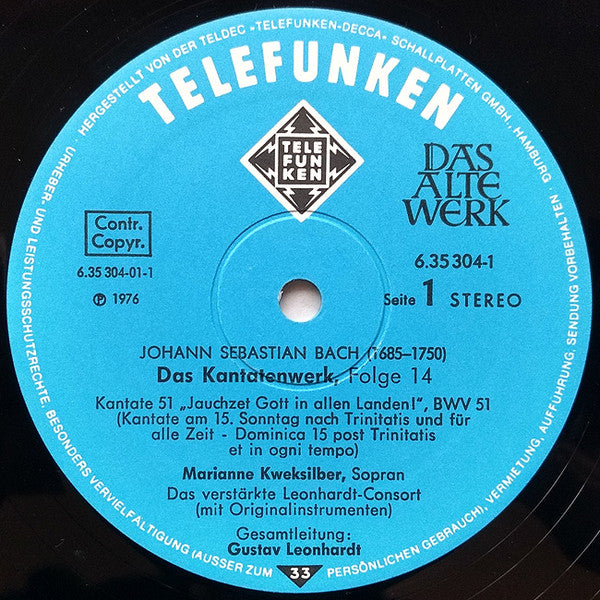 Joh:Sebast: Bach* : Kantatenwerk = Complete Cantatas | BWV 51, 52, 54, 55, 56 | 14 (2xLP + Box)