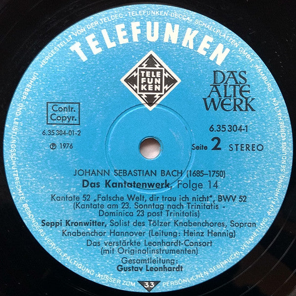 Joh:Sebast: Bach* : Kantatenwerk = Complete Cantatas | BWV 51, 52, 54, 55, 56 | 14 (2xLP + Box)