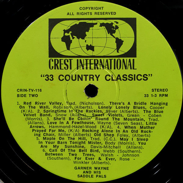 Garner Wayne & His Saddle Pals : 33 Country Classics (LP, Album)