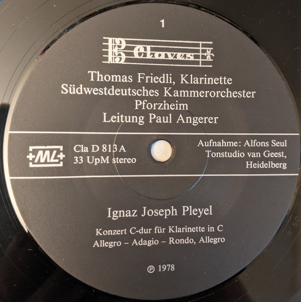 Ignaz Pleyel, Johann Melchior Molter, Giuseppe Saverio Mercadante, Thomas Friedli, Südwestdeutsches Kammerorchester Leitung Paul Angerer : Klarinettenkonzerte (LP, Album)