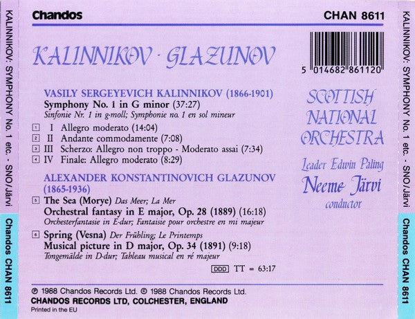 Kalinnikov* • Glazunov*, Scottish National Orchestra*, Neeme Järvi : Symphony No. 1, The Sea Op. 28, Spring Op. 34 (CD, Album)