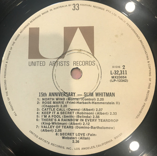 Slim Whitman : 15th Anniversary Album (LP, Album)