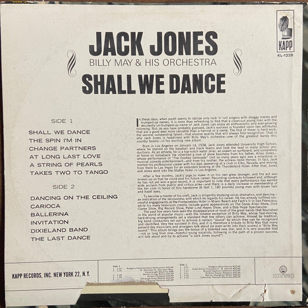 Jack Jones, Billy May And His Orchestra : Shall We Dance (LP, Album, Mono)
