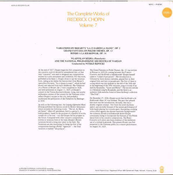 Frédéric Chopin : The Complete Works Of Frederic Chopin Volume 7 (LP, Album, Club)