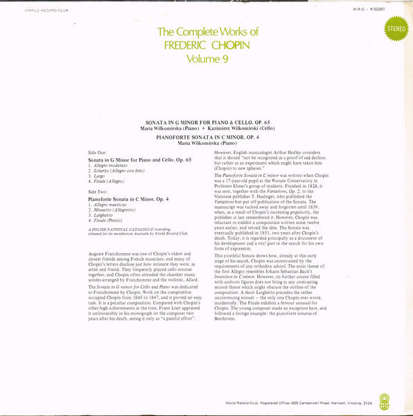 Frédéric Chopin : The Complete Works Of Frederic Chopin Volume 9 (LP, Album, Club)