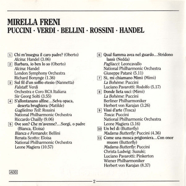 Mirella Freni : Puccini · Verdi · Bellini · Rossini · Handel (CD, Comp, RM)