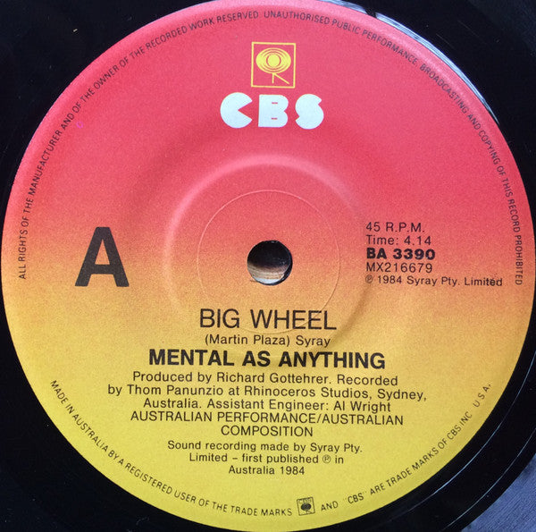 Mental As Anything : Big Wheel (7")