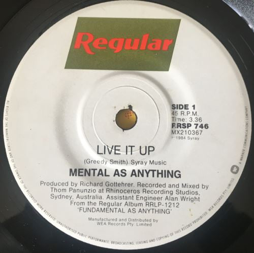 Mental As Anything : Live It Up (7", Single)