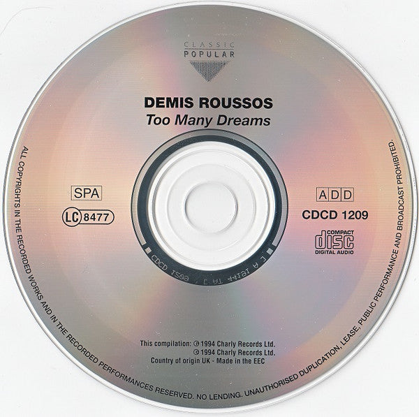 Demis Roussos : Too Many Dreams (CD, Album, RE, RM)