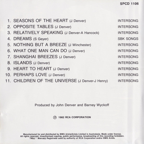 John Denver : Seasons Of The Heart (CD, Album, RE)