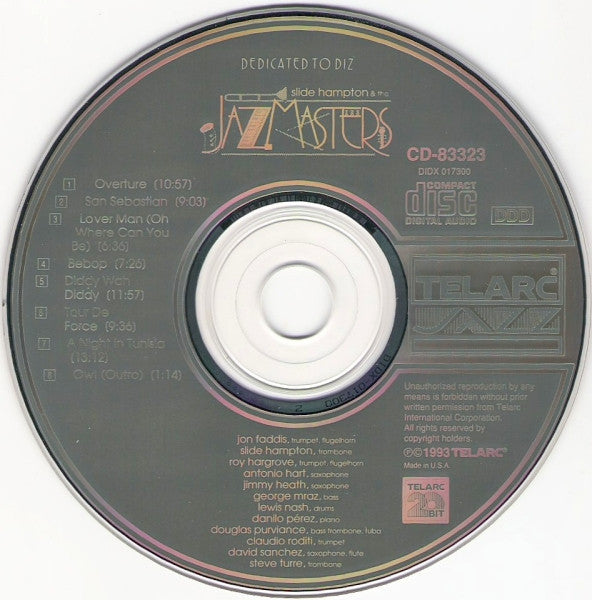 Slide Hampton & The Jazzmasters (2) Featuring Jimmy Heath & Jon Faddis : Dedicated To Diz (CD, Album)