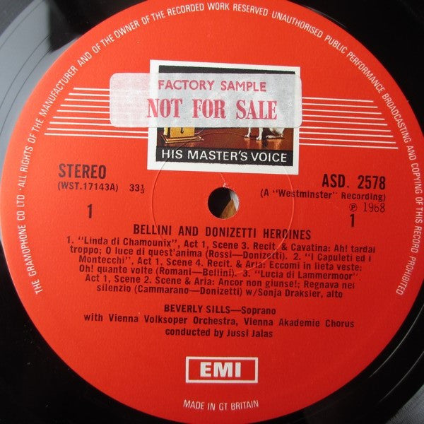 Beverly Sills, Wiener Volksopernorchester, Wiener Akademie Kammerchor, Jussi Jalas : Bellini And Donizetti Heroines (LP, Album)