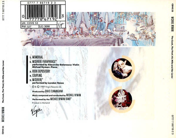 Michael Nyman - The Michael Nyman Band : The Cook, The Thief, His Wife And Her Lover (Soundtrack To The Film By Peter Greenaway) (CD, Album)