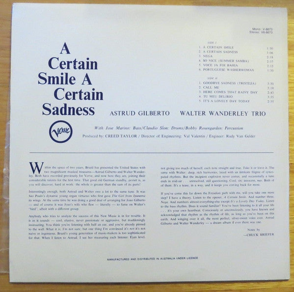 Astrud Gilberto / Walter Wanderley : A Certain Smile A Certain Sadness (LP, Album)
