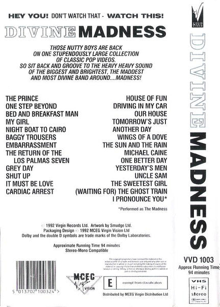 Madness : Divine Madness (VHS, Comp, PAL, Dol)