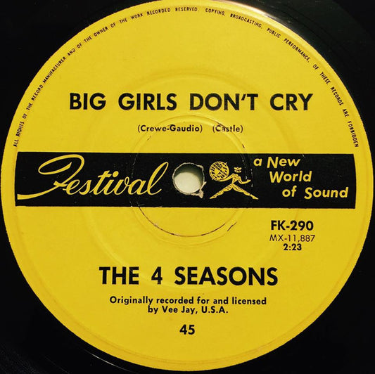 The Four Seasons : Big Girls Don't Cry / Connie-O (7", Single)