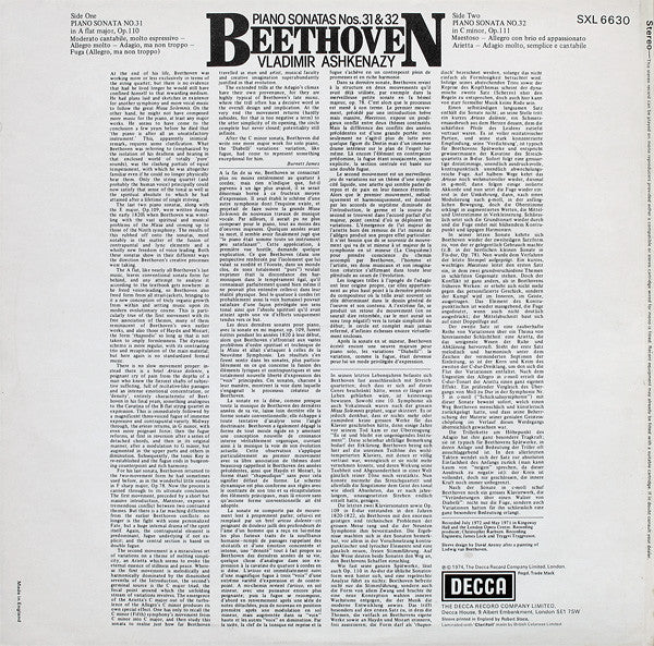 Ludwig van Beethoven, Vladimir Ashkenazy : Piano Sonatas Nos. 31 & 32 (LP)