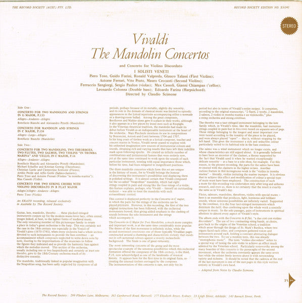 Vivaldi* : The Mandolin Concertos (LP, Album, Club, RE, 2nd)