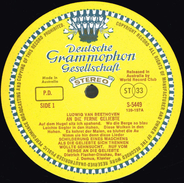 Ludwig van Beethoven - Dietrich Fischer-Dieskau, Jörg Demus : An Die Ferne Geliebte, Lieder (LP, Album, Club)
