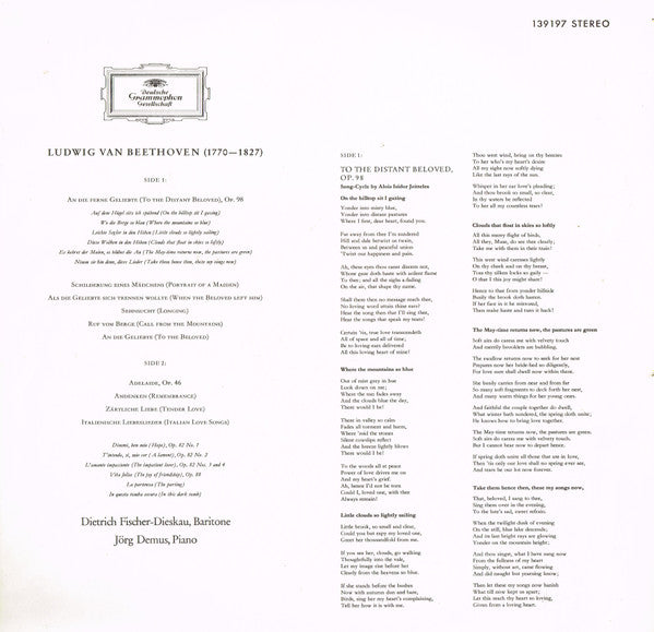 Ludwig van Beethoven - Dietrich Fischer-Dieskau, Jörg Demus : An Die Ferne Geliebte, Lieder (LP, Album, Club)
