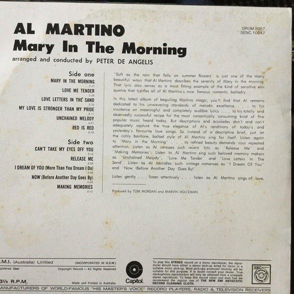 Al Martino : Mary In The Morning (LP, Album, RE)