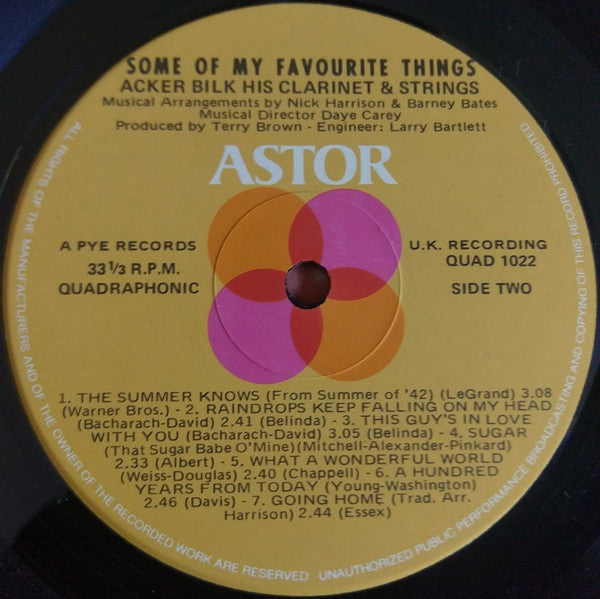 Acker Bilk, His Clarinet And Strings* : Some Of My Favourite Things (LP, Album, Quad)