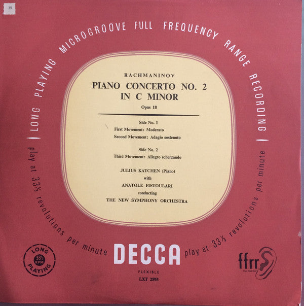 Sergei Rachmaninoff - Julius Katchen, The New Symphony Orchestra Of London, Anatole Fistoulari : Piano Concerto No. 2 In C Minor (LP, Mono)