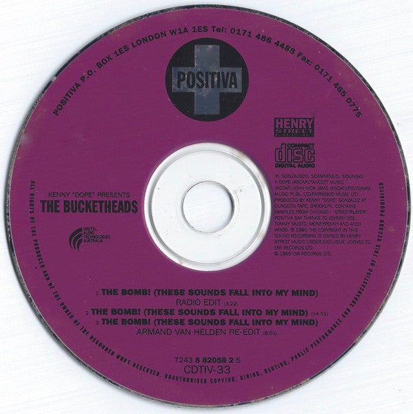 Kenny "Dope" Gonzalez Presents The Bucketheads : The Bomb! (These Sounds Fall Into My Mind) (CD, Single)