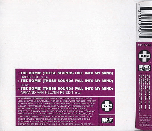 Kenny "Dope" Gonzalez Presents The Bucketheads : The Bomb! (These Sounds Fall Into My Mind) (CD, Single)