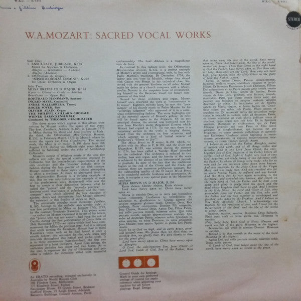 Wolfgang Amadeus Mozart - Theodor Guschlbauer, Wiener Barockensemble, Chorale Philippe Caillard : Sacred Vocal Works (LP, Album, Club)