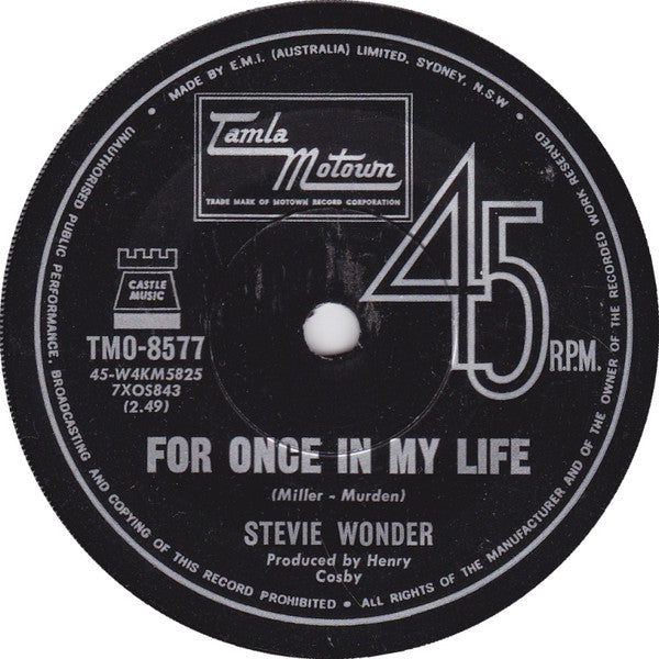 Stevie Wonder : For Once In My Life (7", Single)