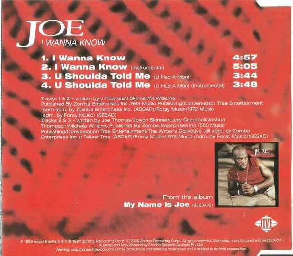 Joe : I Wanna Know (CD, Maxi)