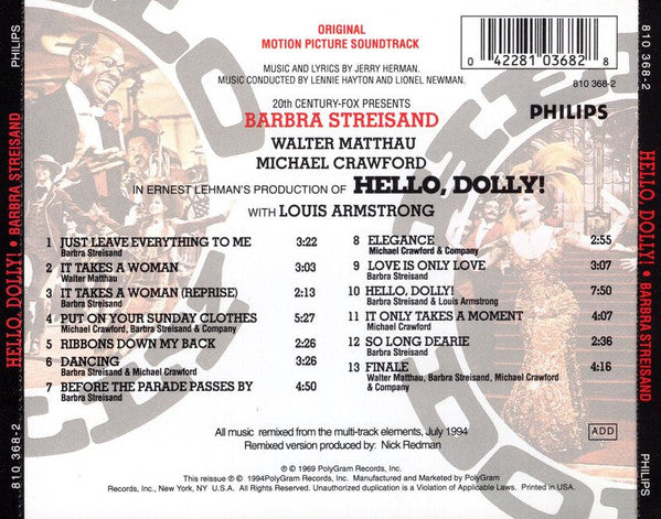 Barbra Streisand : Hello, Dolly! (Original Motion Picture Soundtrack) (CD, Album, RE)