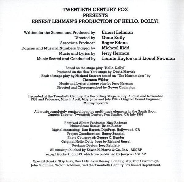 Barbra Streisand : Hello, Dolly! (Original Motion Picture Soundtrack) (CD, Album, RE)