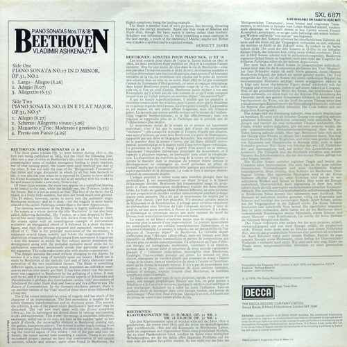 Vladimir Ashkenazy, Beethoven* : Piano Sonatas Nos. 17 & 18 (LP)
