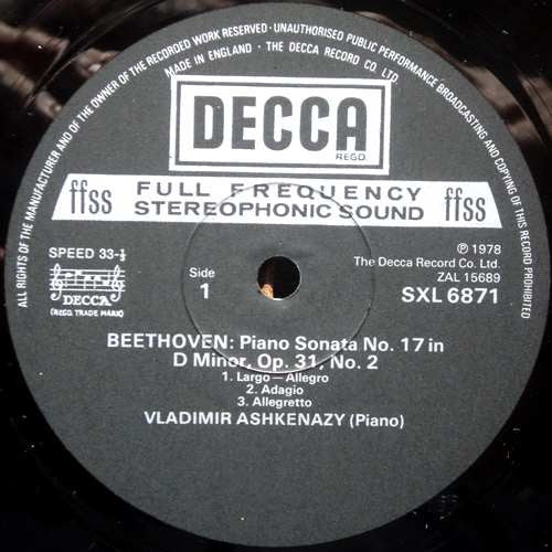 Vladimir Ashkenazy, Beethoven* : Piano Sonatas Nos. 17 & 18 (LP)