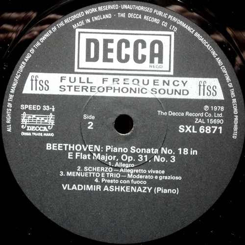 Vladimir Ashkenazy, Beethoven* : Piano Sonatas Nos. 17 & 18 (LP)