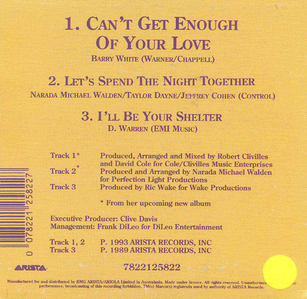 Taylor Dayne : Can't Get Enough Of Your Love (CD, Single)