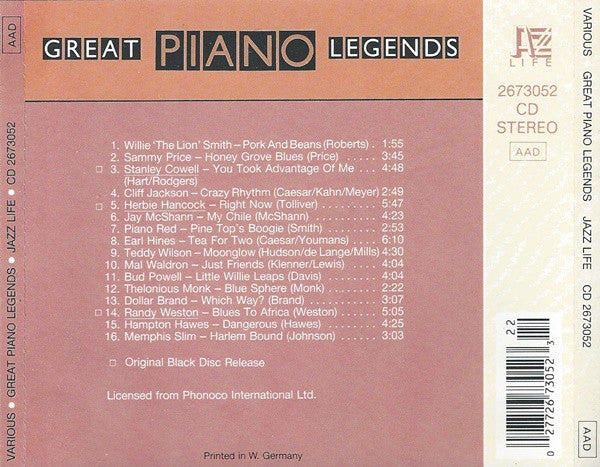 Various : Great Piano Legends (CD, Comp)