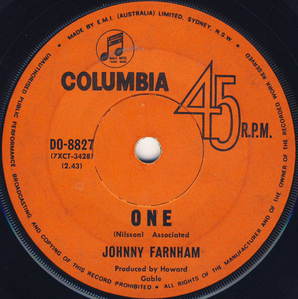 Johnny Farnham* : One / Mr. Whippy (7", Single)
