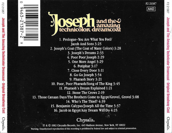 "Joseph And The Amazing Technicolor Dreamcoat" Original Broadway Cast : Joseph And The Amazing Technicolor Dreamcoat (Original Broadway Cast) (CD, Album)