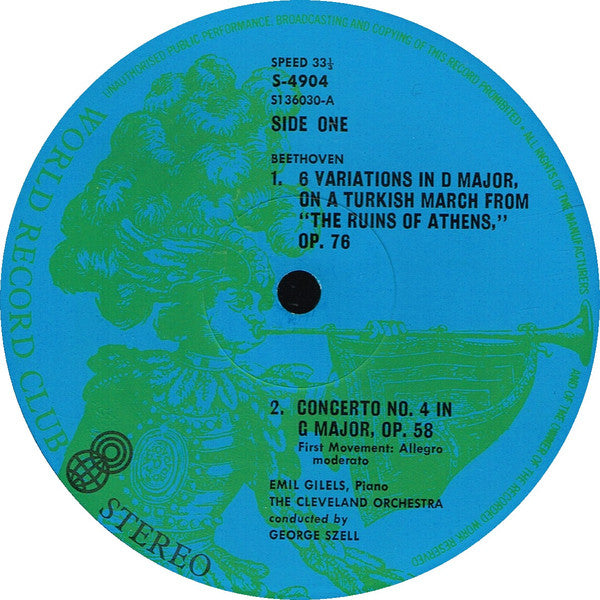 Beethoven*, Emil Gilels, The Cleveland Orchestra Conducted By George Szell : Piano Concerto No. 4 In G Major, Op. 58 (LP, Album, Club)