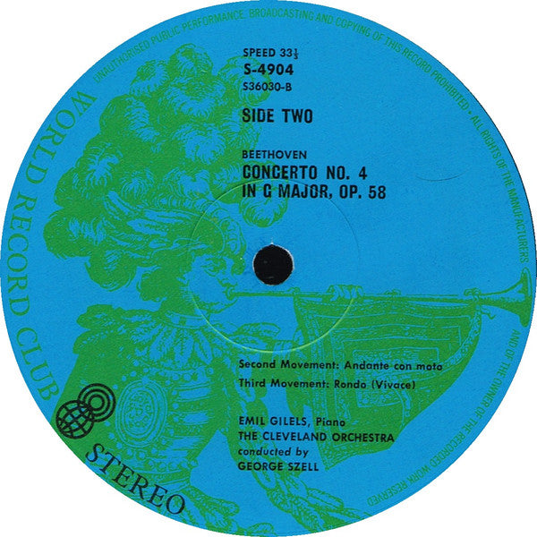 Beethoven*, Emil Gilels, The Cleveland Orchestra Conducted By George Szell : Piano Concerto No. 4 In G Major, Op. 58 (Part One) (LP, Album, Club)