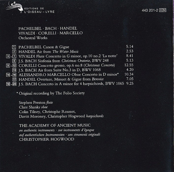 Johann Pachelbel, Johann Sebastian Bach, Georg Friedrich Händel, Antonio Vivaldi, Arcangelo Corelli, Alessandro Marcello, The Academy Of Ancient Music, Christopher Hogwood : Pachelbel Canon (CD, Comp, RE)