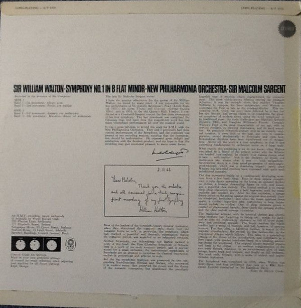 Sir William Walton ‧ New Philharmonia Orchestra ‧ Sir Malcolm Sargent : Symphony No.1 In B Flat Minor (LP, Album, Club)