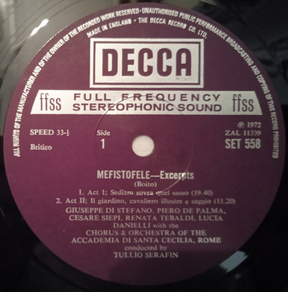 Giuseppe Di Stefano as Faust, with Renata Tebaldi and Cesare Siepi : Excerpts From Boito's Mefistofele (LP)