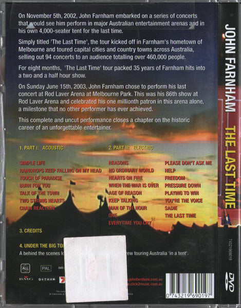 John Farnham : The Last Time (Complete & Uncut) (DVD-V, PAL, All)